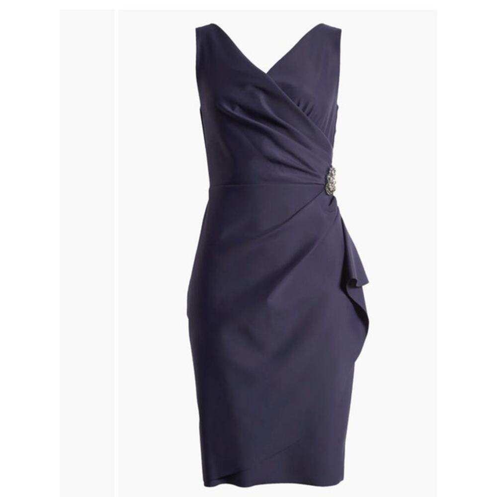 NWT Sz 8 NAVY ALEX EVENINGS Danielle Beaded Contour Dress Beaded Detail